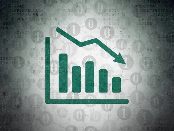 Financiën concept: daling van de grafiek op digitale Data-Paper achtergrond — Stockfoto
