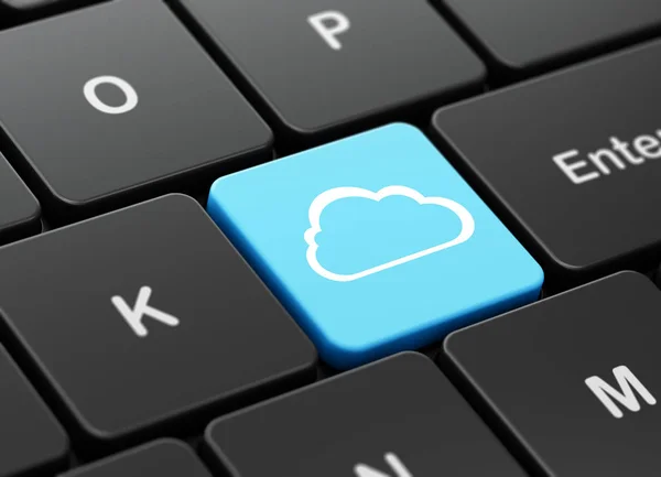 Koncepcja sieci w chmurze: chmury na tle klawiatury komputera — Zdjęcie stockowe