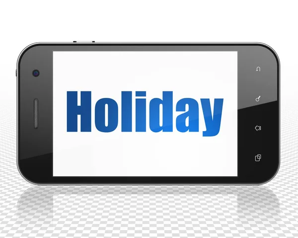 Concepto de vacaciones: Smartphone con vacaciones en pantalla — Foto de Stock