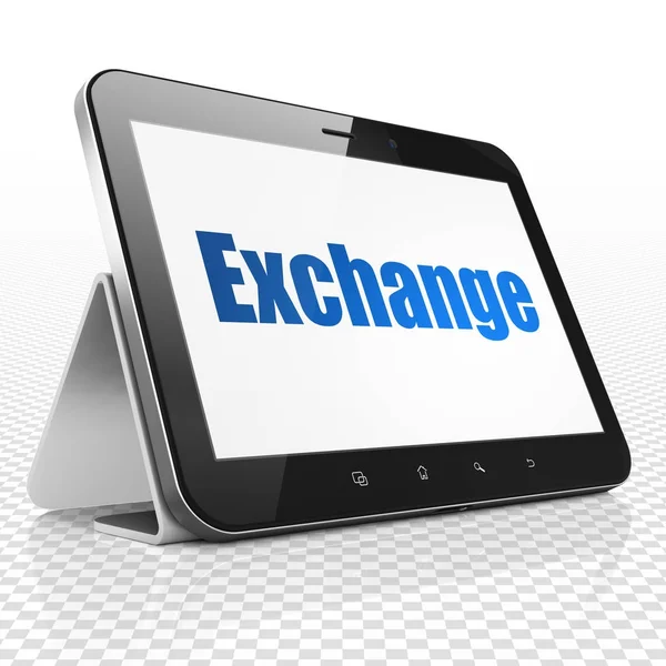 Concepto de moneda: Tablet Computer con Exchange en pantalla — Foto de Stock