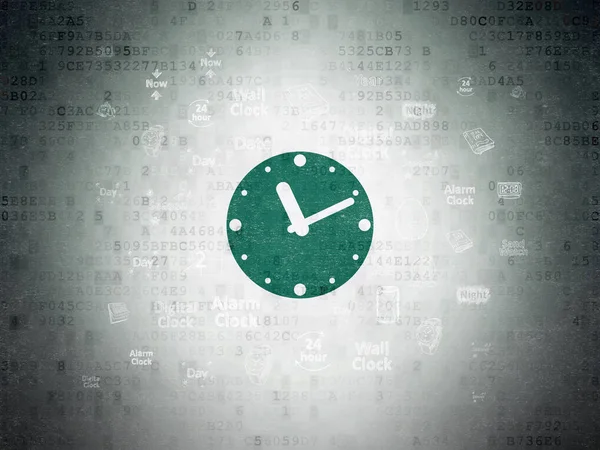 Концепция времени: часы на фоне цифровой документации — стоковое фото