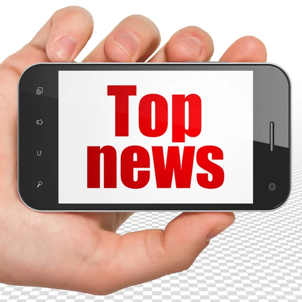 Nieuws-concept: Hand Holding Smartphone met Top Nieuws op display — Stockfoto