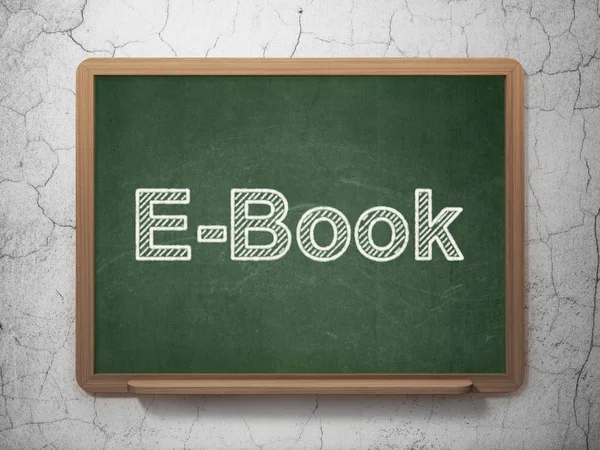Studeren concept: E-boek over schoolbord achtergrond — Stockfoto