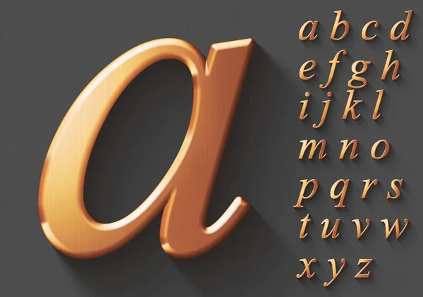 Conjunto de luxo dourado 3D letras minúsculas inglesas . — Vetor de Stock
