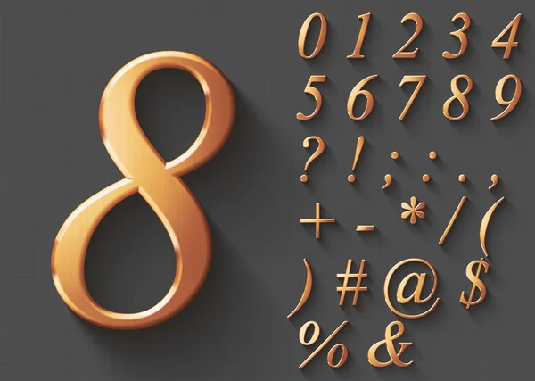 Набор золотых роскошных 3D чисел и символов — стоковый вектор