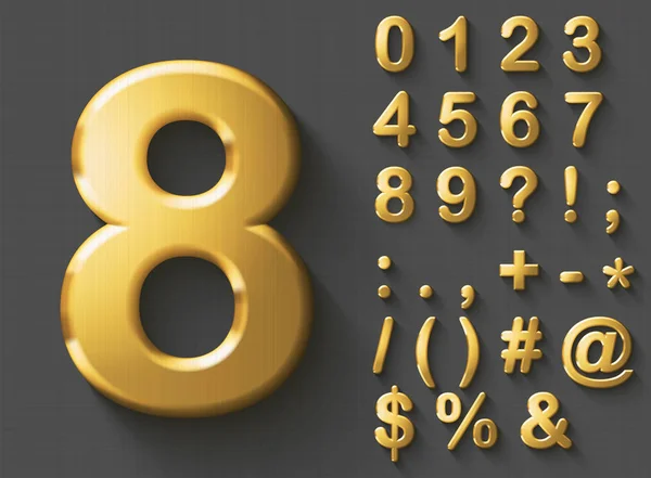 Set of golden luxury 3D Numbers and Characters — Stock Vector