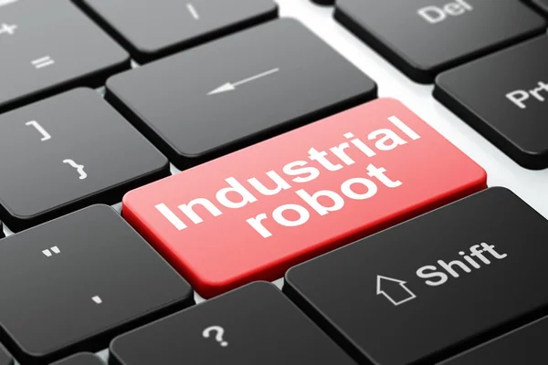 Concepto industrial: Robot industrial en el fondo del teclado de la computadora — Foto de Stock