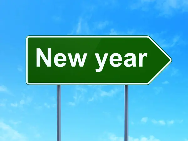Holiday koncept: nyår på road sign bakgrund — Stockfoto