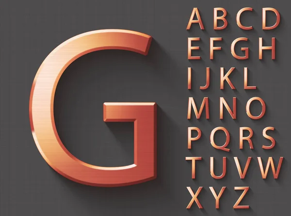 Conjunto de letras inglesas mayúsculas 3D de cobre . — Archivo Imágenes Vectoriales