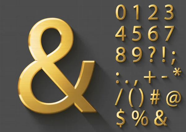 Set of polished golden 3D Numbers and Symbols — Stock Vector