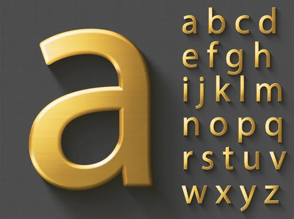 Golden luxury 3D alphabet: lowercase English letters. — Stock Vector