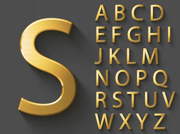 Golden luxury 3D alphabet: uppercase English letters. — Stock Vector