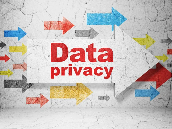 Schutzkonzept: Pfeil mit Datenschutz auf Grunge-Wand-Hintergrund — Stockfoto
