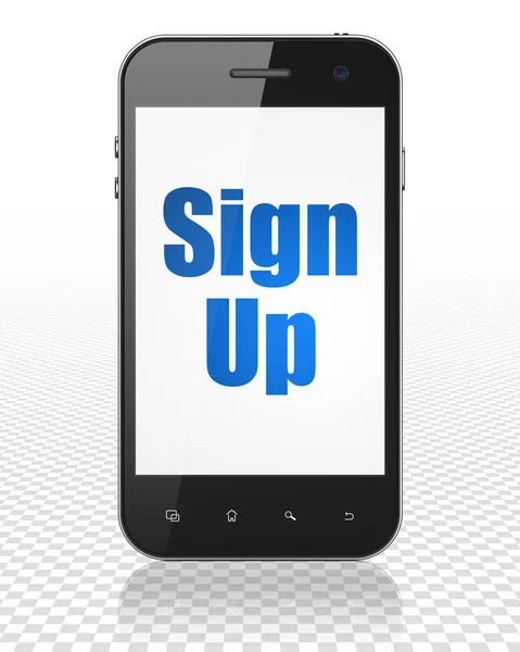 Web ontwikkelingsconcept: Smartphone met Sign Up op display — Stockfoto