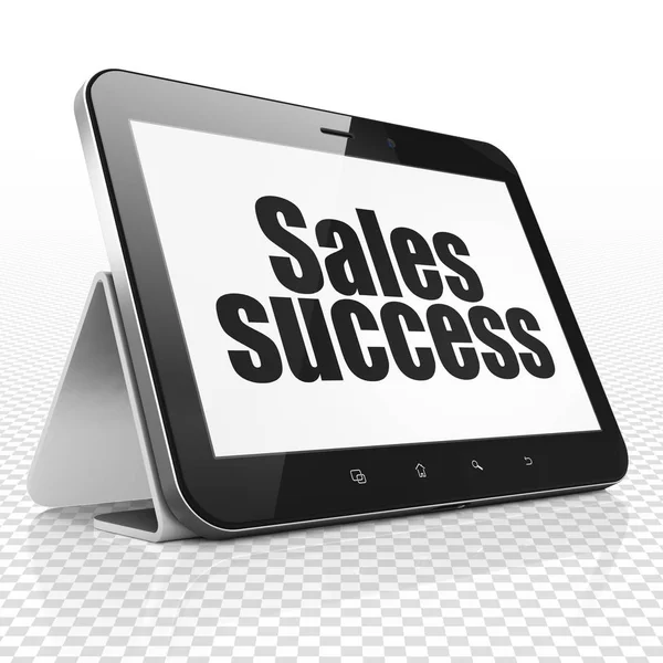 Pazarlama kavramı: Satış başarı ekranda Tablet bilgisayarınızla — Stok fotoğraf