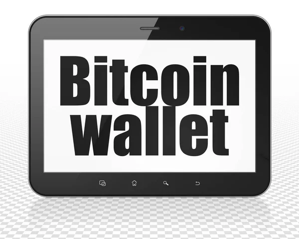 Blockchain koncepció: Tablet Pc számítógépes Bitcoin pénztárca a kijelzőn — Stock Fotó