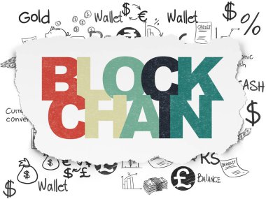 Para kavramı: Blockchain yırtık kağıt arka plan üzerinde