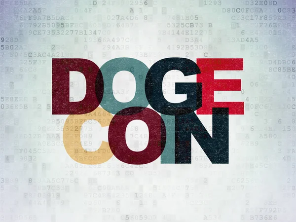 Blockchain концепція: Dogecoin на тлі цифрових даних паперу — стокове фото