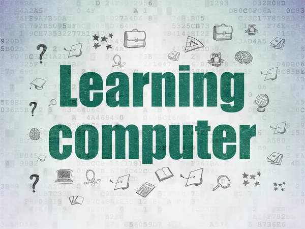 Conceito de aprendizagem: computador de aprendizagem em fundo de papel de dados digitais — Fotografia de Stock