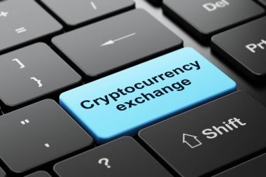 Blockchain kavramı: Cryptocurrency Borsası'nda bilgisayar klavye arka plan