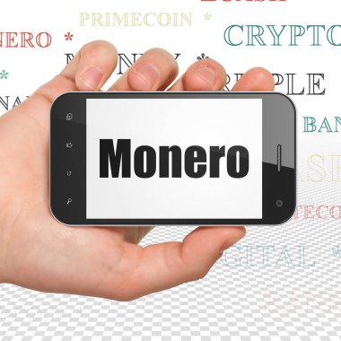 Blockchain kavramı: el Holding Smartphone ile ekranda Monero