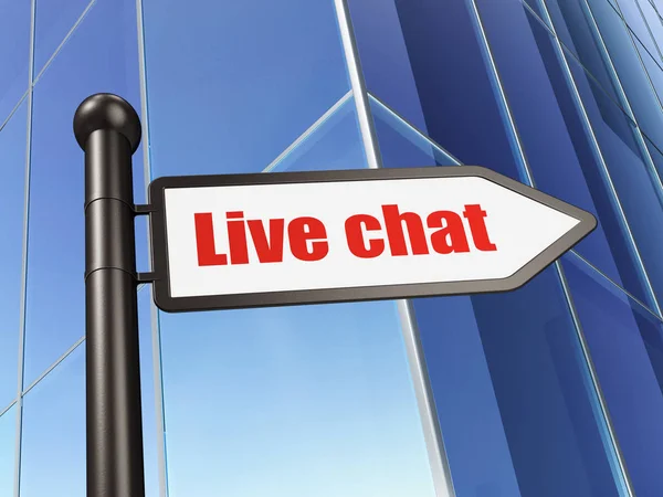 Concept de développement Web : signer Live Chat sur fond Building — Photo