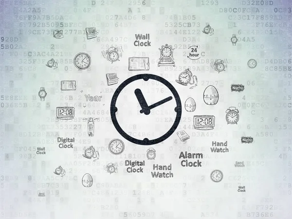 Idősor koncepció: óra digitális adatok papír alapon — Stock Fotó