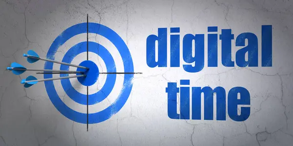Tidslinje begrepp: mål och Digital tid på vägg bakgrund — Stockfoto