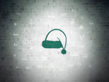 Eğlence, kavram: dijital veri kağıt arka plan üzerinde Noel şapka