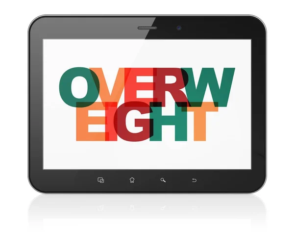 Gesundheitskonzept: Tablet-Computer mit Übergewicht auf dem Bildschirm — Stockfoto