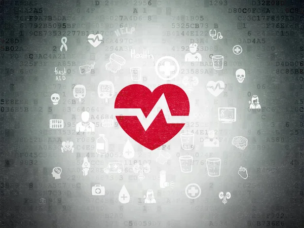 Pojęcie opieki zdrowotnej: serce na tle cyfrowych danych papierze — Zdjęcie stockowe
