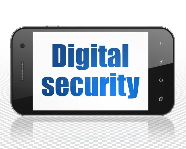 Концепція безпеки: Смартфон з цифровою безпекою на дисплеї — стокове фото