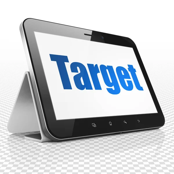 Geschäftskonzept: Tablet-Computer mit Zielscheibe auf dem Display — Stockfoto