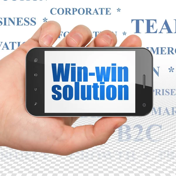 Business concept: Smartphone portatile con soluzione Win-win in mostra — Foto Stock