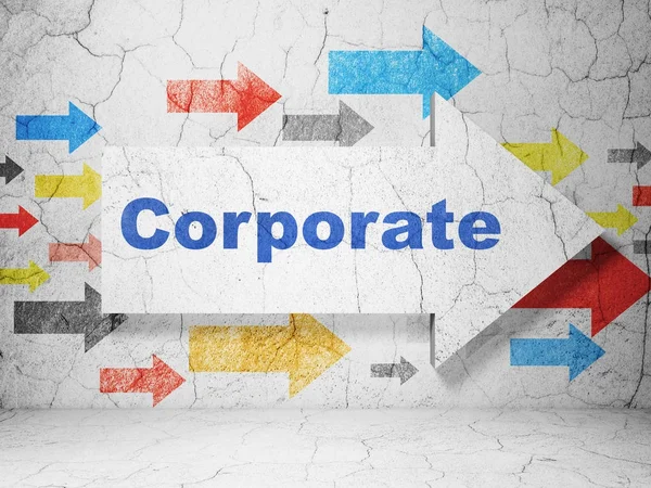 Obchodní koncept: Šipka s Corporate na pozadí zeď grunge — Stock fotografie