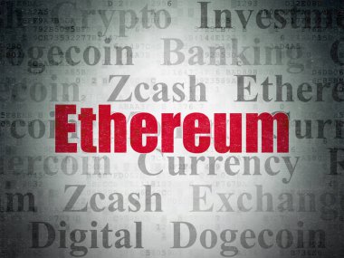 Cryptocurrency kavramı: Ethereum dijital veri kağıt arka plan üzerinde