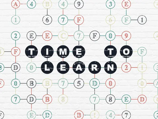 Conceito de linha do tempo: Tempo para aprender no fundo da parede — Fotografia de Stock