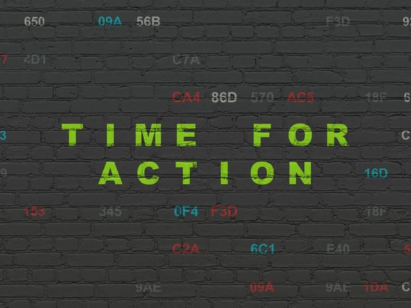 Concepto de línea de tiempo: Tiempo de acción en el fondo de la pared — Foto de Stock