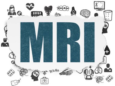 Sağlık kavramı: MRG yırtılmış kağıt arka plan üzerinde