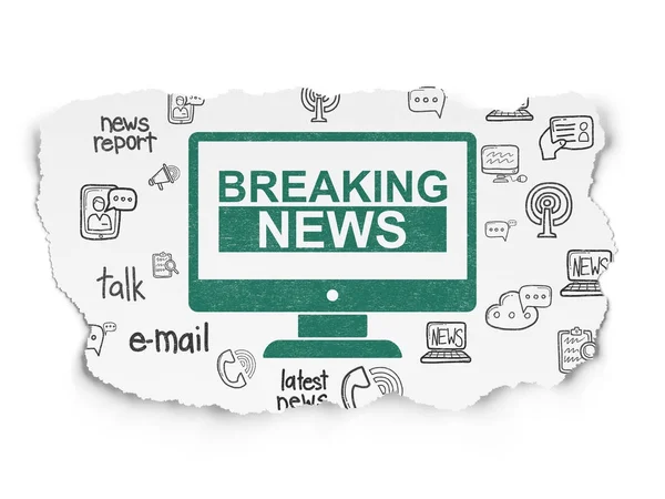 Nieuws-concept: Breaking News On Screen op gescheurd papier achtergrond — Stockfoto