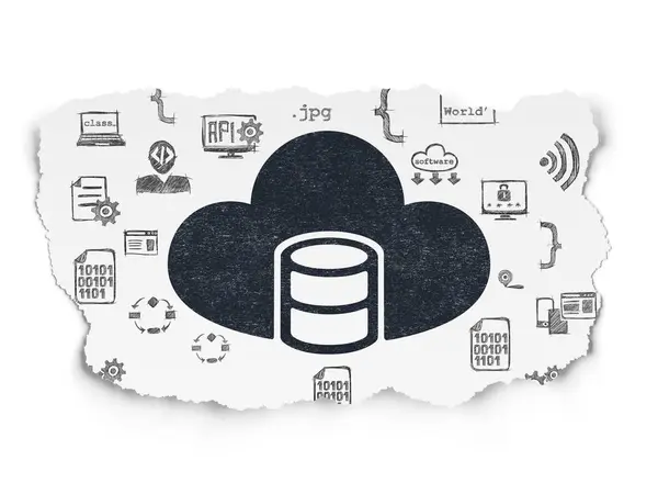 Datenbankkonzept: Datenbank mit Wolke auf zerrissenem Papierhintergrund — Stockfoto