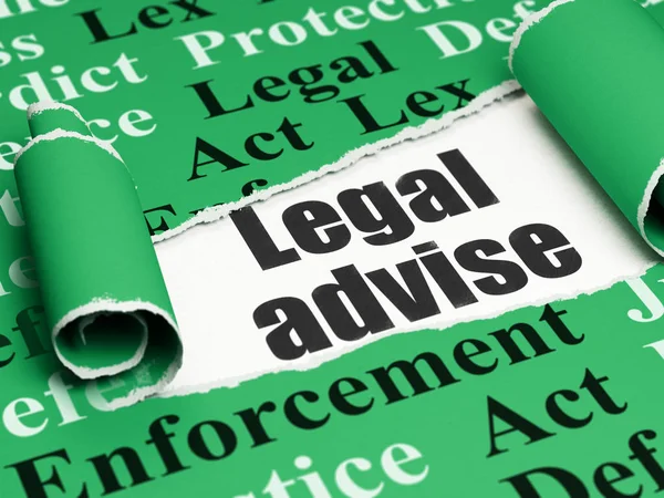 Law concept: zwarte tekst juridische adviseren onder het stuk gescheurd papier — Stockfoto