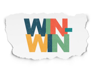 İş kavramı: kazan-kazan yırtılmış kağıt arka plan üzerinde