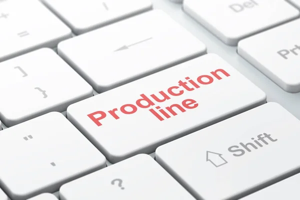 Concepto de fabricación: Línea de producción en el fondo del teclado del ordenador —  Fotos de Stock
