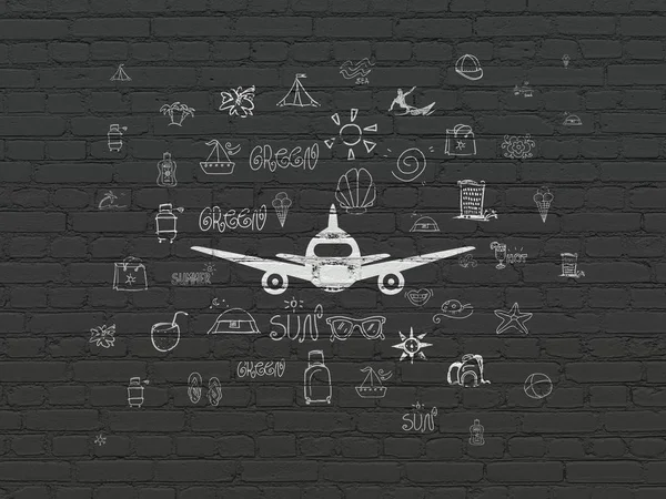 Концепция путешествий: Aircraft on wall background — стоковое фото