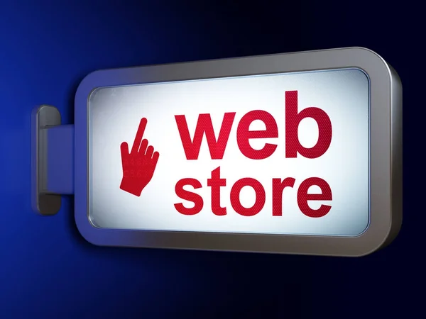 Web development concept: Web Store and Mouse Cursor on billboard background — Stock Photo, Image