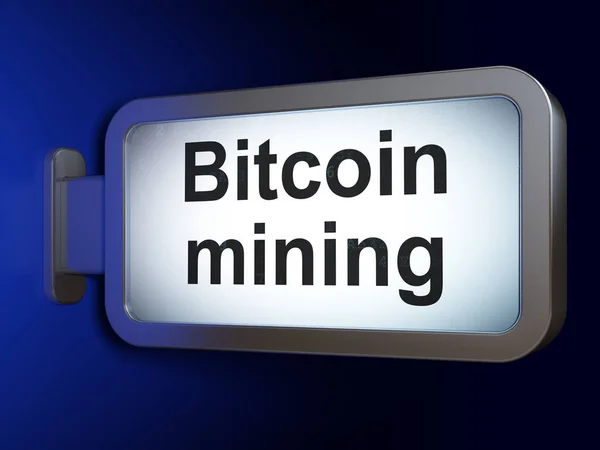 Концепция Blockchain: Bitcoin Mining на фоне рекламного щита — стоковое фото