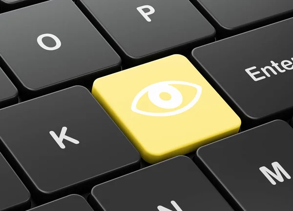 隐私权的概念: 计算机键盘背景上的眼 — 图库照片
