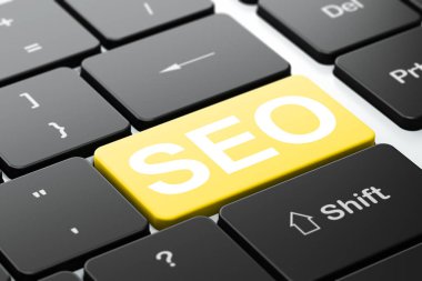 Web geliştirme kavramı: Seo bilgisayar klavye arka plan üzerinde