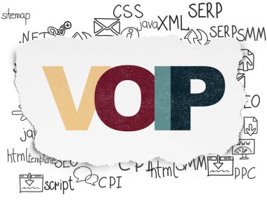 Web geliştirme kavramı: yırtık kağıt arka plan üzerinde Voip